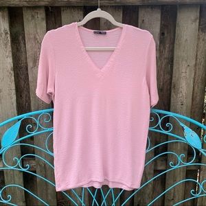 Zara Pink V Neck T-shirt S